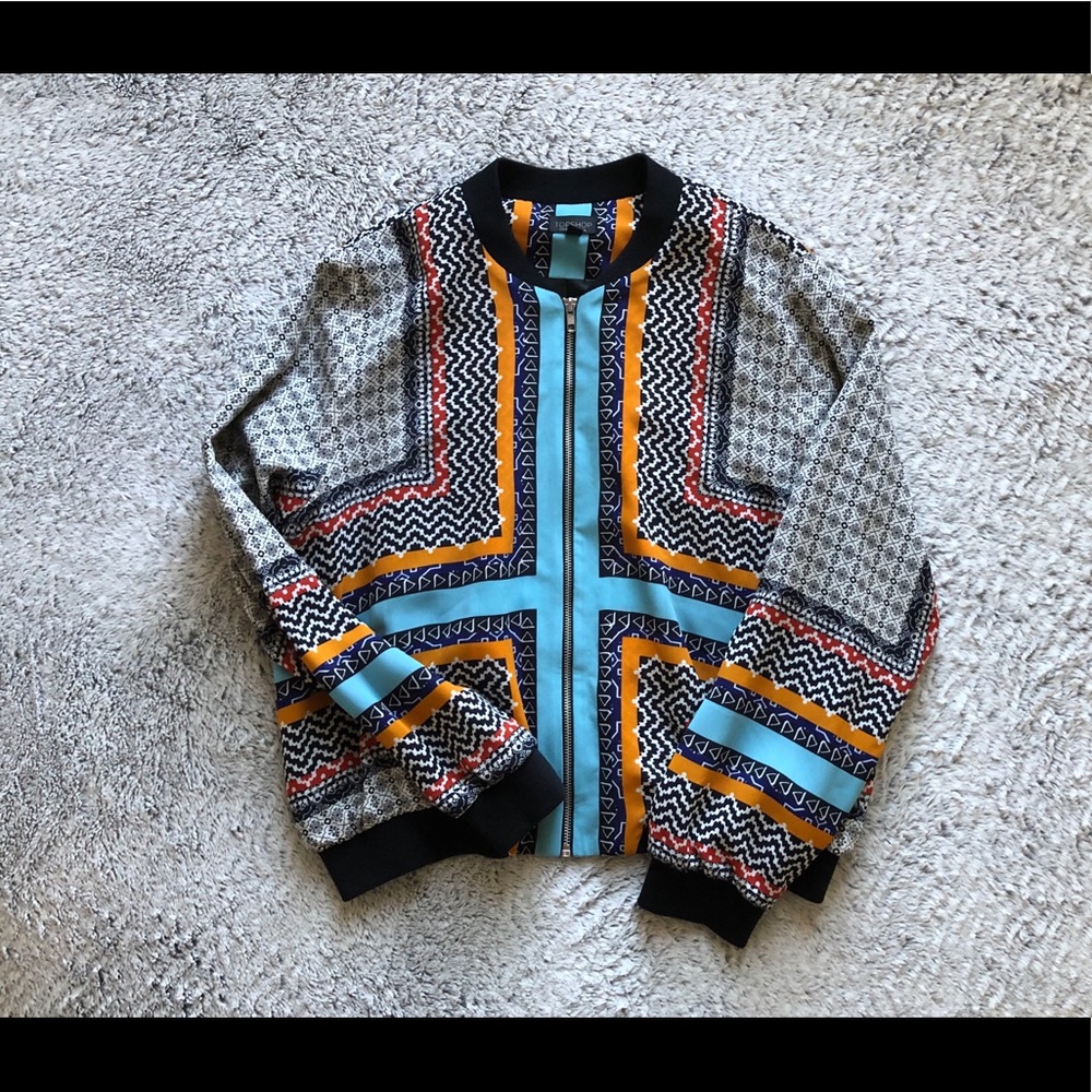 Topshop Multi-Colored Polyester Bomber Jacket - image 2